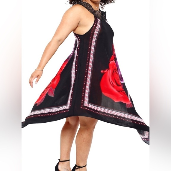 Asymmetrical Women’s Black/Red Rose And Purple Sundress - Picture 3 of 15